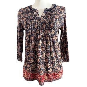 Lucky Brand Womens Boho Peasant Shirt Top Small 3/4 sleeve